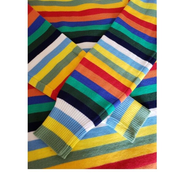 Hot Dog Dionysian Vtg  70's Rainbow Striped Mock neck Sweater Xlarge - Picture 13 of 16
